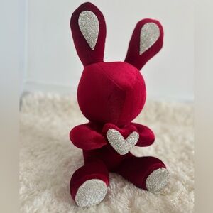 Handmade Red Plush Bunny with Silver Accents Perfect for Valentines Gift